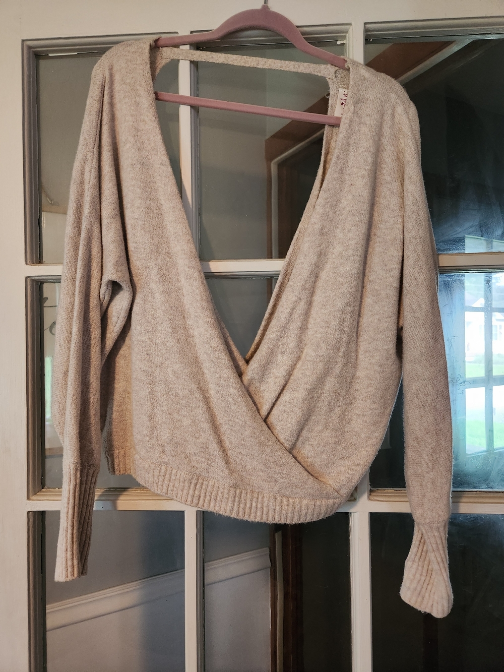 Shrinking Violet Beige Open Back Draped Knit Sweater Women’s